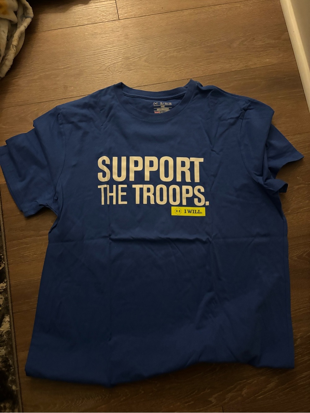 Under Armour Blue 'Support The Troops' Graphic Tee with Yellow Accent